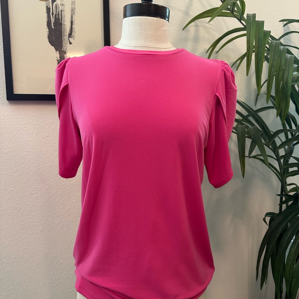 Michael Kors Pink Ruched Short Sleeve Blouse S NWT